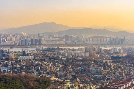 美丽的景观和城市景观与建筑，韩国首尔市