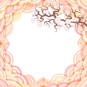 樱花花圆粉红色框架抽象趋势黎明卡横幅设计为文字尺度简单自然背景与日本圆图案。 矢量插图