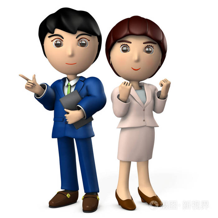 那个人指着,那位女士正在做一个内脏的姿势. 三维插图