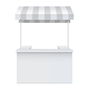 促销柜台零售贸易站孤立在白色背景上。 模型模板为您的设计。 矢量图。