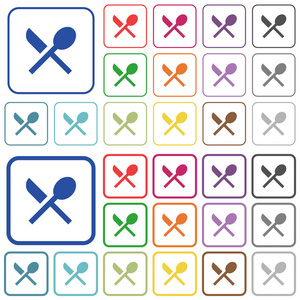 餐饮颜色平面图标在圆形方形框架。 包括薄和厚的版本。