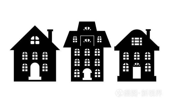 房屋单色剪影多层楼