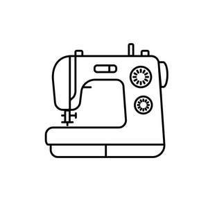  white illustration of sewing machine. Vector line icon. Isolate