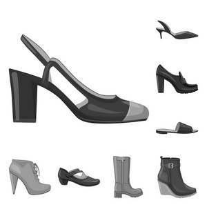鞋类和女性符号的矢量设计。收集鞋类和足部矢量图标的股票