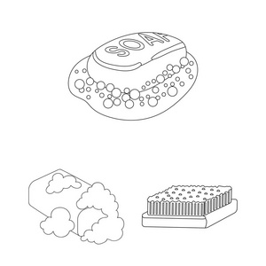 肥皂和浴室图标的矢量设计。一套用于网络的肥皂和包装库存符号