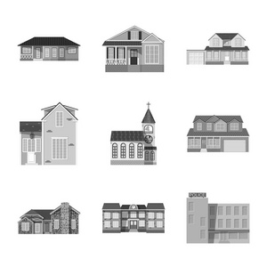 建筑物和前面符号的矢量设计。建筑物和屋顶股票矢量图集