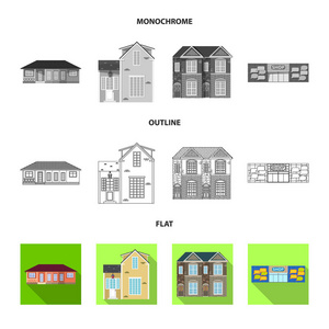 建筑和前面标志的向量例证。股票的建筑和屋顶矢量图标集合
