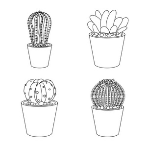 仙人掌和盆栽图标的矢量插图。仙人掌和仙人掌的集合矢量图标股票