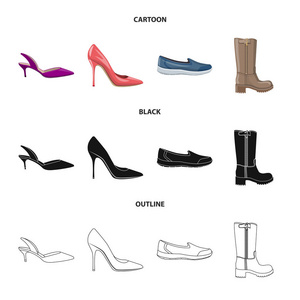鞋类和女性符号的矢量插图。 一套鞋类和足部矢量插图。