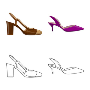 鞋类和女性符号的矢量设计。鞋类和足部股票矢量图集