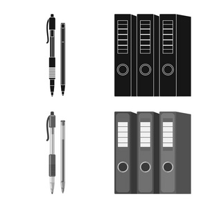 独立的办公室和供应图标对象。汇集办公室和学校媒介图标为存货