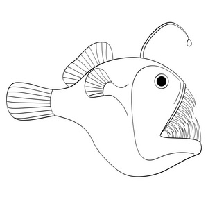 在白色背景上的孤立物体深海, 水鱼, Lophius piscatorius。的捕食者。儿童着色书