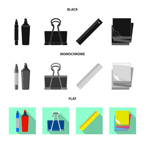 办公室和供应标志的矢量设计。汇集办公室和学校媒介图标为存货