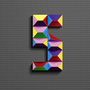 创意数字积木双十一三维彩色几何数字5从建筑砖. 现实的3d数字5.