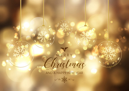 装饰圣诞背景与悬挂鲍布在金色博克灯
