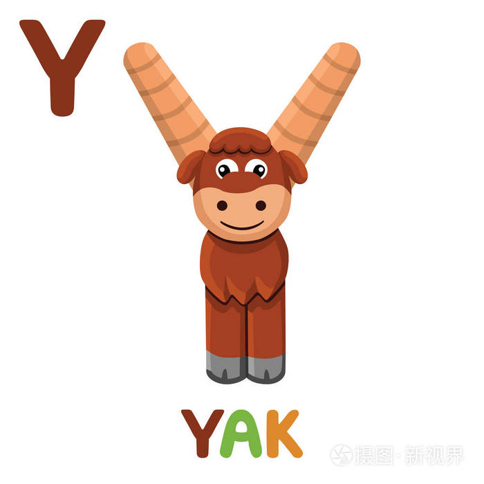 是给牦牛的字母yyak可爱有趣的插图动物字母表