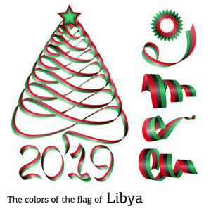 带有利比亚国旗颜色的圣诞树形状的丝带