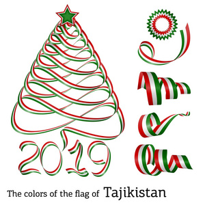 带有塔吉克斯坦国旗颜色的圣诞树形状的丝带
