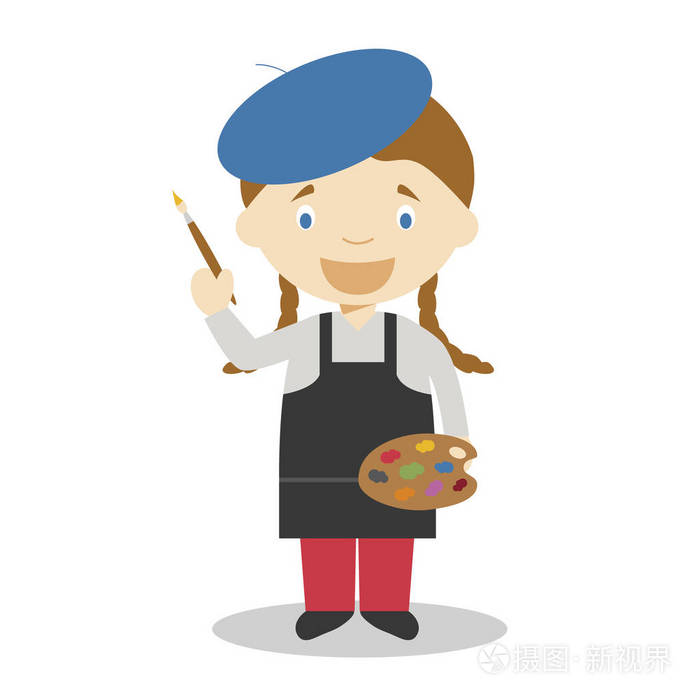 一位艺术家的可爱卡通矢量插图. 妇女职业系列
