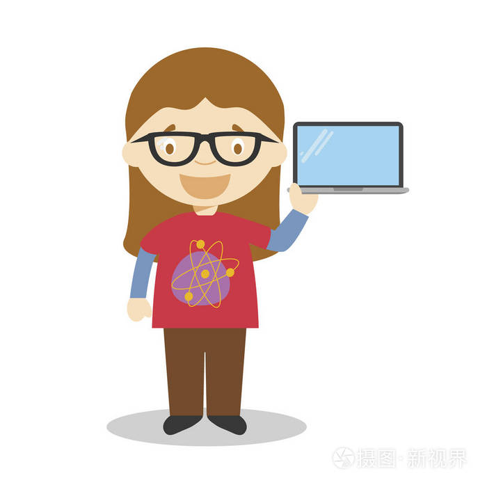 程序员可爱的卡通矢量插图. 妇女职业系列