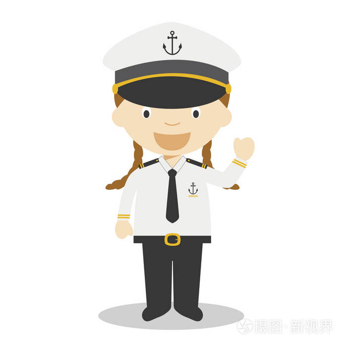 水手的可爱卡通矢量插图. 妇女职业系列
