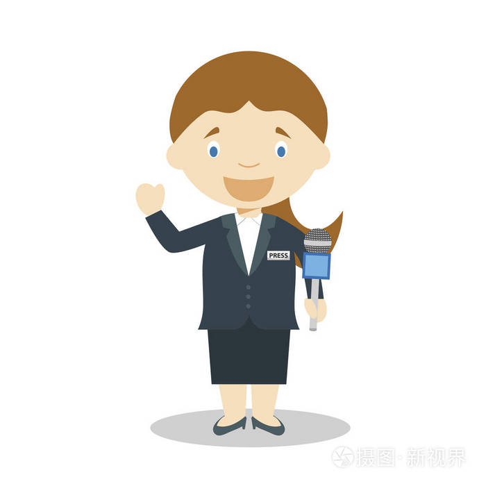 一位记者可爱的卡通矢量插图妇女职业系列