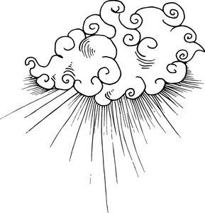 中国云层和光线的黑白插图照片