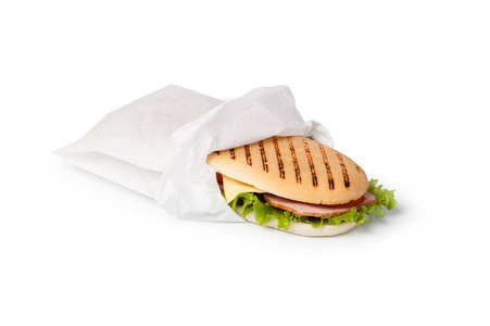 三明治与火腿隔离在白色背景