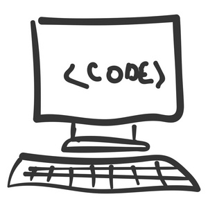 计算机显示程序代码。 儿童画涂鸦