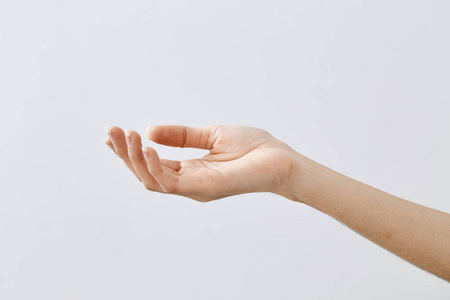 s hand isolated on white background. Palm up, close up.