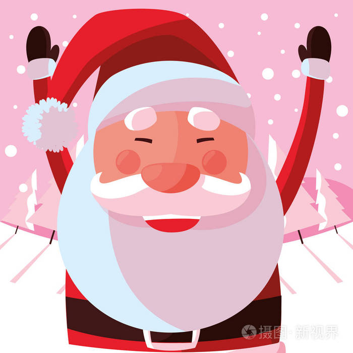 幸福圣诞老人图标粉红色背景矢量插图