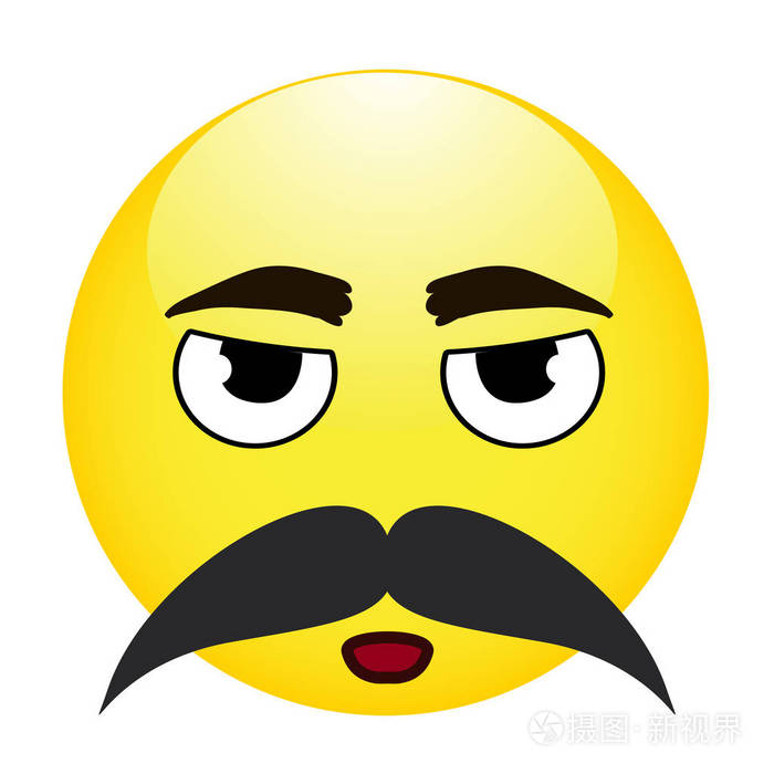 白色背景上的八字胡的可爱表情孤立的矢量图