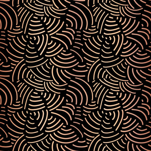 曲线无缝图案金属光泽玫瑰金黑色.手绘矢量纹理.