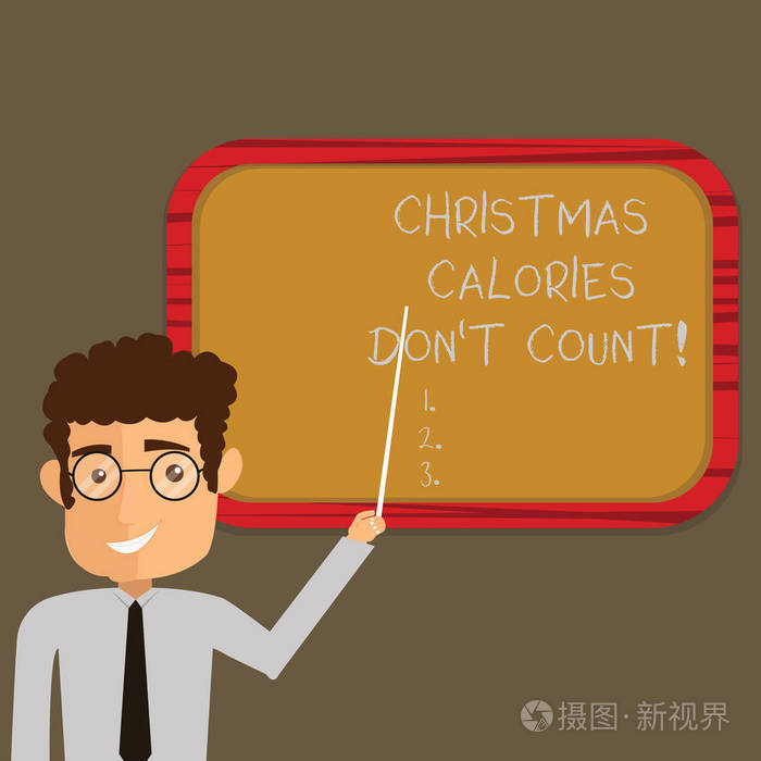 显示圣诞卡路里的文本符号唐 t 计数。概念照片吃任何你想要的假期男人站立棒指向壁挂式空白颜色板