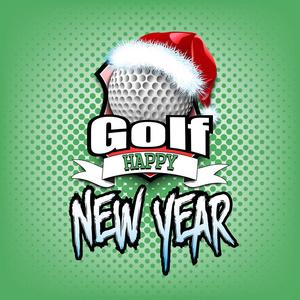与圣诞老人的帽子和快乐的新年高尔夫球