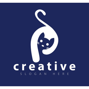 野生动物初始p初始字母,猫标志矢量模板照片