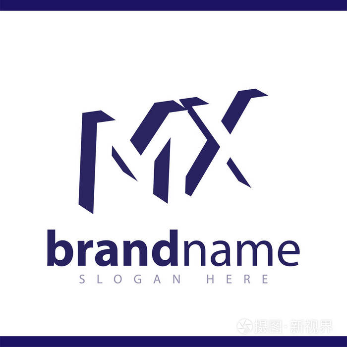 带有负空间标识图标矢量模板的mx首字母