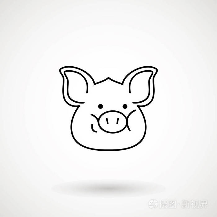 标志小猪脸与微笑的轮廓风格. 卡通猪头图标微笑. 中国新年2019生肖.