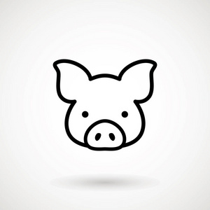 标志仔猪脸的轮廓风格. 卡通猪头的图标. 中国新年2019生肖.