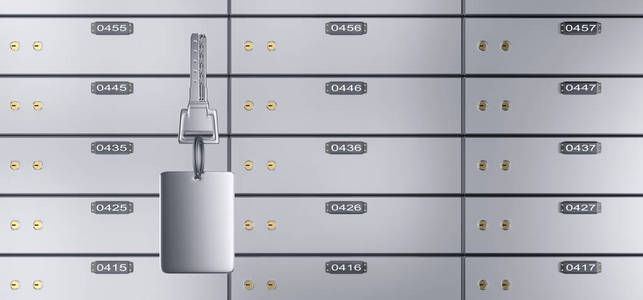 带钥匙的3d 保险箱。安全储物柜