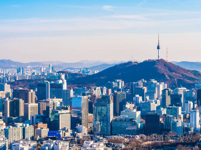 韩国首尔市美丽的建筑建筑,城市景观和塔楼