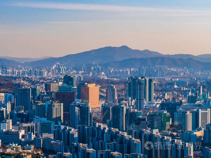 韩国首尔市美丽的建筑建筑,城市景观和塔楼