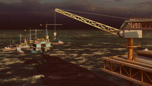 海上油气钻井平台3d 渲染