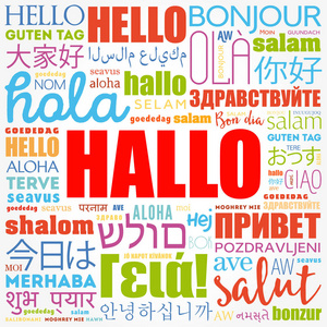 hallo用德语打招呼世界不同语言中的词云背景概念