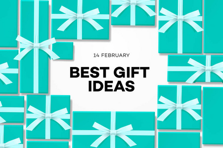 最佳礼品创意网页横幅为情人节与甜蓝色礼品盒, 网上购物, 向量例证