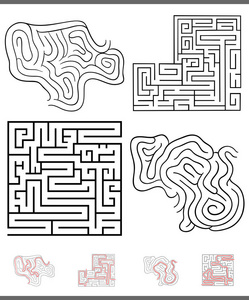 休闲游戏黑白迷宫或迷宫休闲游戏的插图与解决方案照片