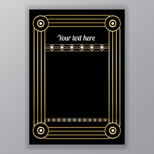 创意现代金色黑色A4页菜单卡邀请几何模板在艺术装饰和艺术Nuvo风格美丽的背景。