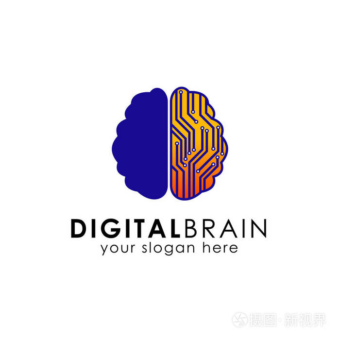 智能大脑标志设计模板数字脑矢量图示