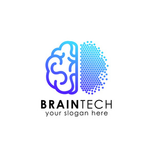 智能大脑标志设计模板。 数字脑矢量图示