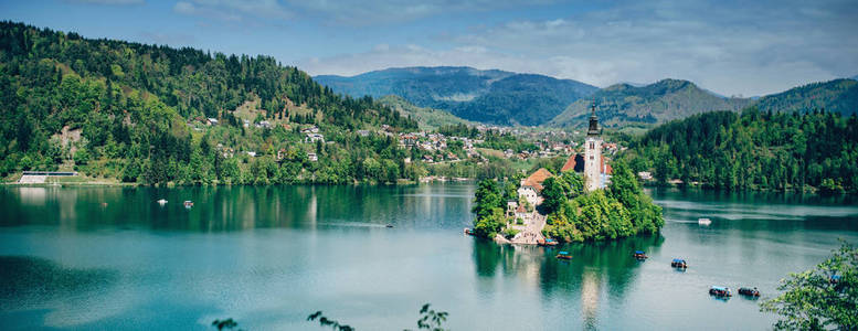斯洛文尼亚的流血湖全景图像